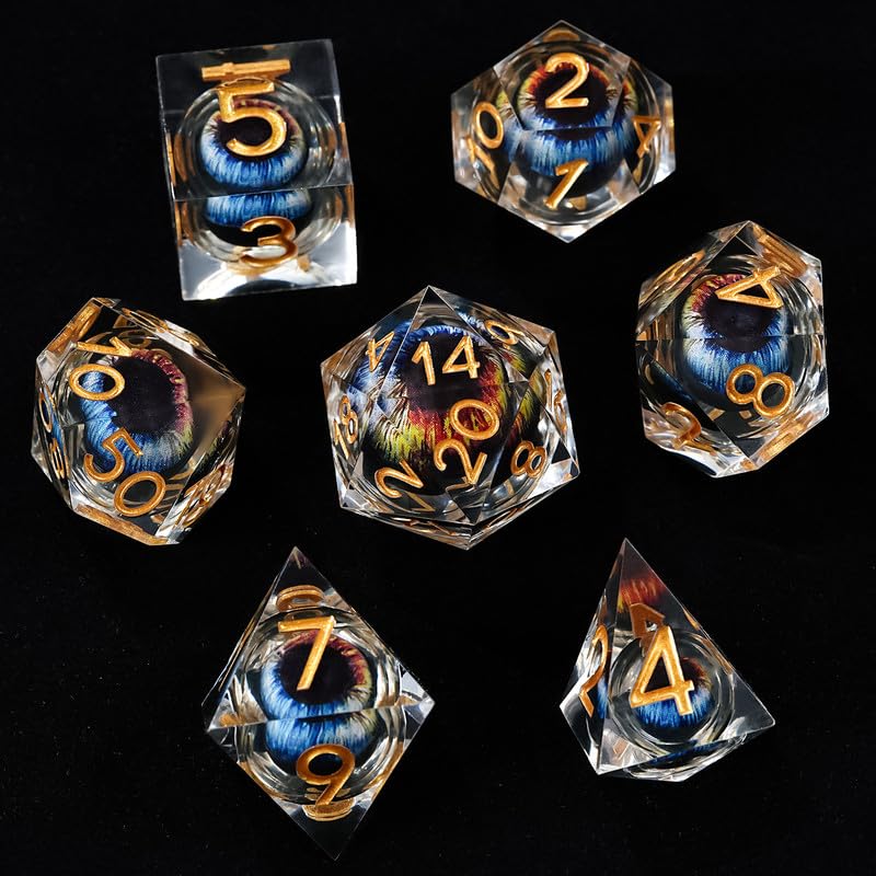 Dragon Eye DND Dice Resin Liquid Core Polyhedral RPG D&d Dice Set with Gift Box, Dungeons and Dragons Dice for Role Playing Table Game D20 D12 D10 D8 D6 D4 D%