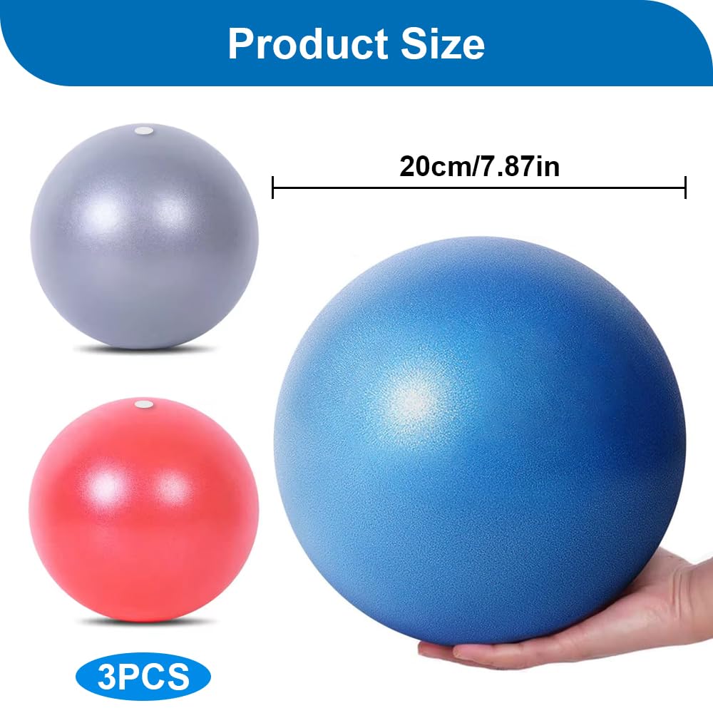 3 Palle Pilates Piccole Da 20 Cm - In PVC Antiscivolo, Per Fitness, Equilibrio, Yoga, Allenamento A Casa - Foto 9