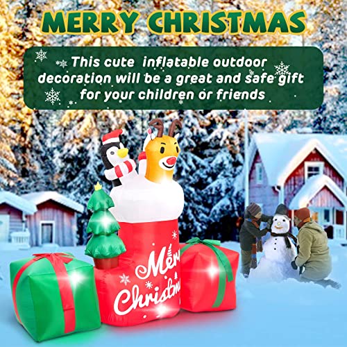 8FT Christmas Inflatable Outdoor Decoration,Inflatable Animal in Xmas Stocking with Gift Box,Lighted Blow Up Animal Standing on Christmas Socks with LED Lights for Christmas Outdoor,Yard Decorations