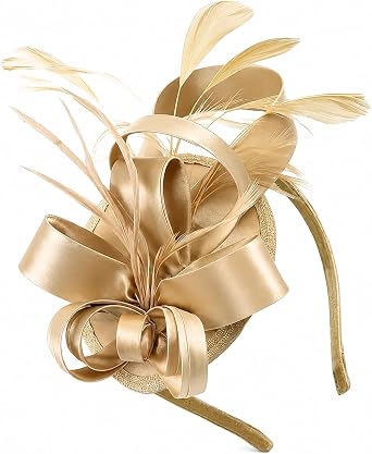 Champagne Fascinator Hat for Women Weddings, Feather Headpiece