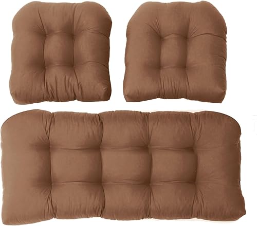 Miniatura 2 de Lifup Cojines de asiento de mimbre para patio al aire libre, almohadillas de banco de jardín, cojines de silla para patio, sofá biplaza de mimbre,