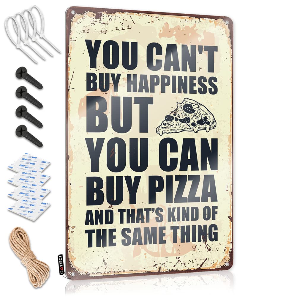 HELIOFORGE Beer Bar Metal Sign You Can'T Buy Happiness But Can A Pizza Sign Gaming Metal Tin Decor Tin Sign Decor(20X30CM)