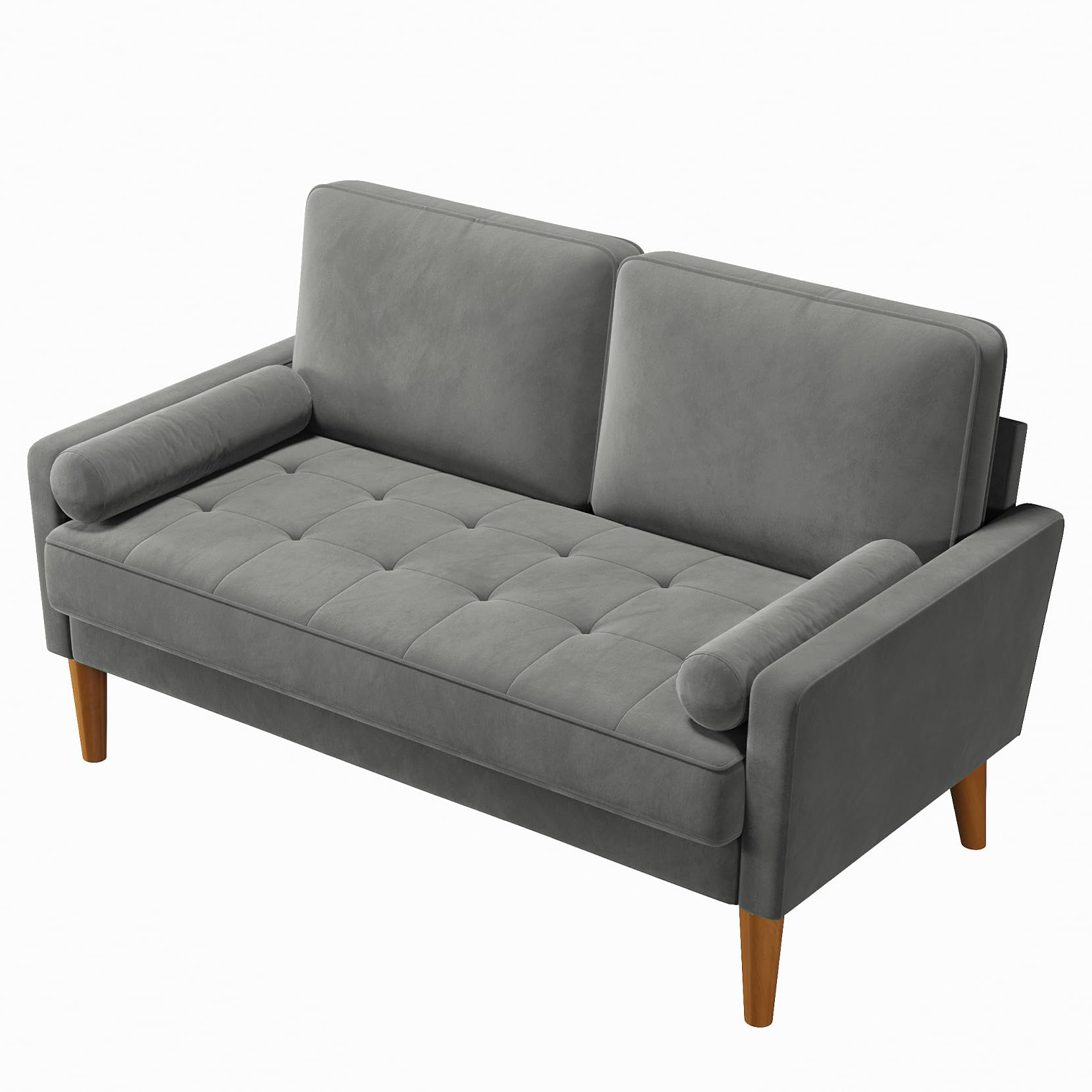 Vesgantti Couch 2 Sitzer, Samt Kleines Sofa mit 2 Wurfkissen, Modern Mini Sofa, Getuftetes Kleine Couch für Wohnzimmer/Schlafzimmer/Büro/Wohnung, 121x 77 x 87cm, Grau
