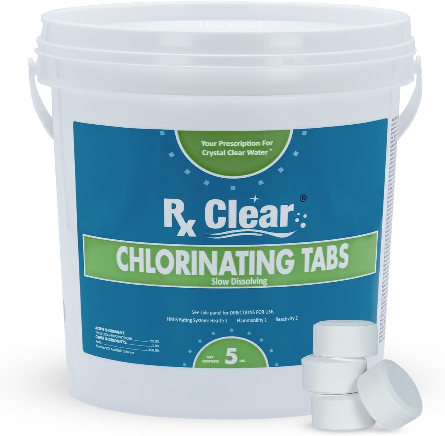 1" Inch Chlorine Tabs | 5 Pounds | Use Tablets as Bactericide, Algaecide, & Disinfectant in Swimming Pools | Stabilized, Long Lasting, Slow Dissolving, & UV Protected