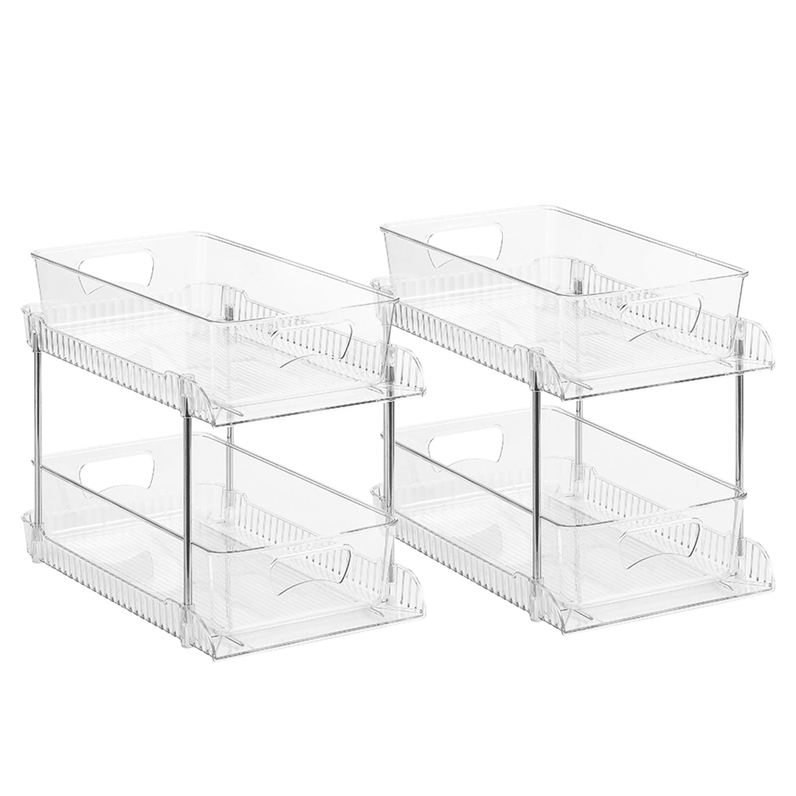 Organizzatore per Cassetti da Bagno Trasparente a 2 Livelli, Massimizza in Modo Efficiente lo Spazio di Archiviazione per la Sotto il Lavello, Scatola Portaoggetti in Plastica Resistente