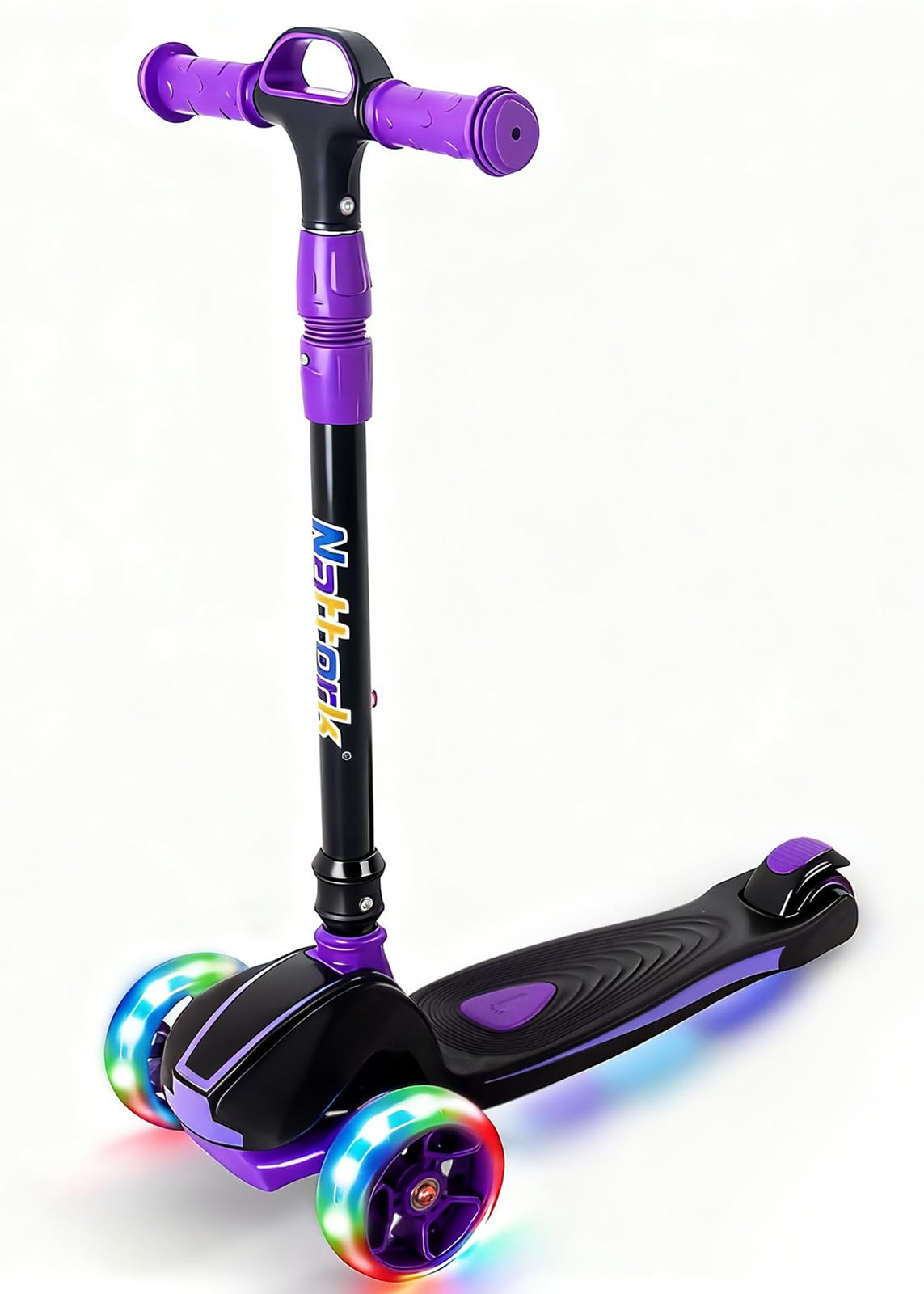 Nattork Kids Scooter for Age 3-8, Toddler Scooter with 4 Adjustable Height for Boys & Girls, Light Up 3-Wheels Foldable Kick Scooter, Lean to Steer,