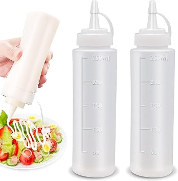 Pack of 2 sauce bottles, 250 ml ketchup bottle, squeeze bottle, ketchup dispenser, spray bottle for BBQ, sauces, syrup spices, dressings, sauce, olive oil