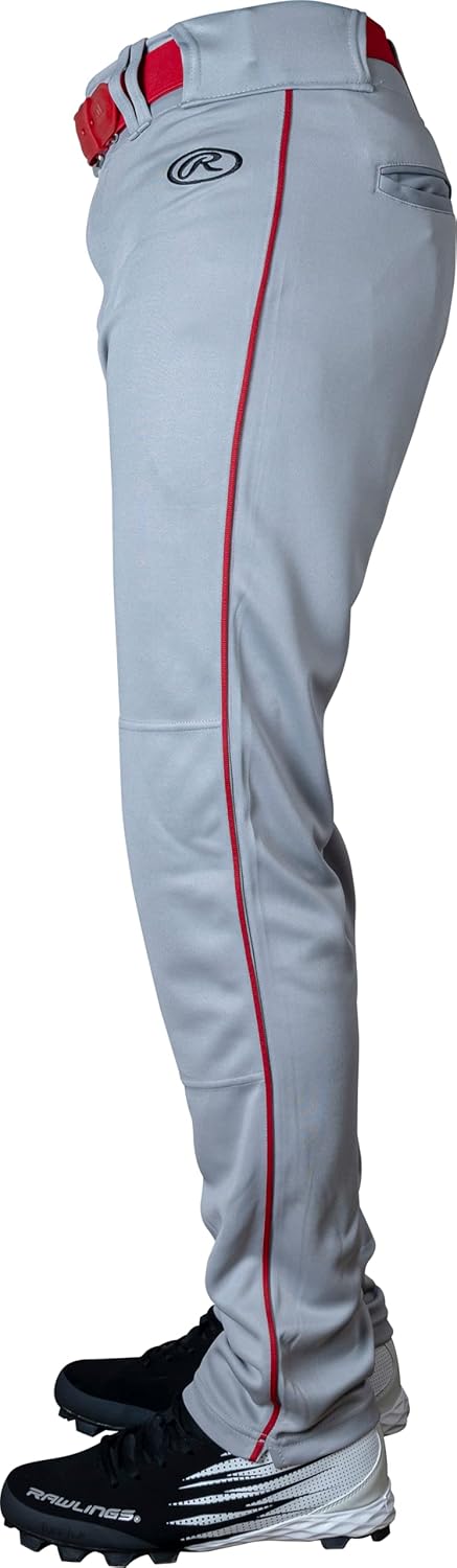Rawlings | LAUNCH SERIES Full Length Baseball Pants | Youth X-Large | Grey/Red