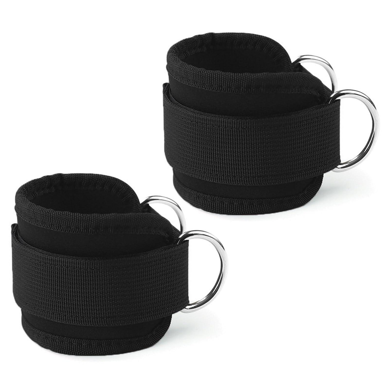 Ankle Straps for Cable Machine 1 Pair, Gym Wrist Cuff with Adjustable Neoprene Hook & Loop,Resistance Bands Attachment Double Stainless Steel D-Ring,Weight Lifting Curls Kickbacks Hip Abductor (Black)
