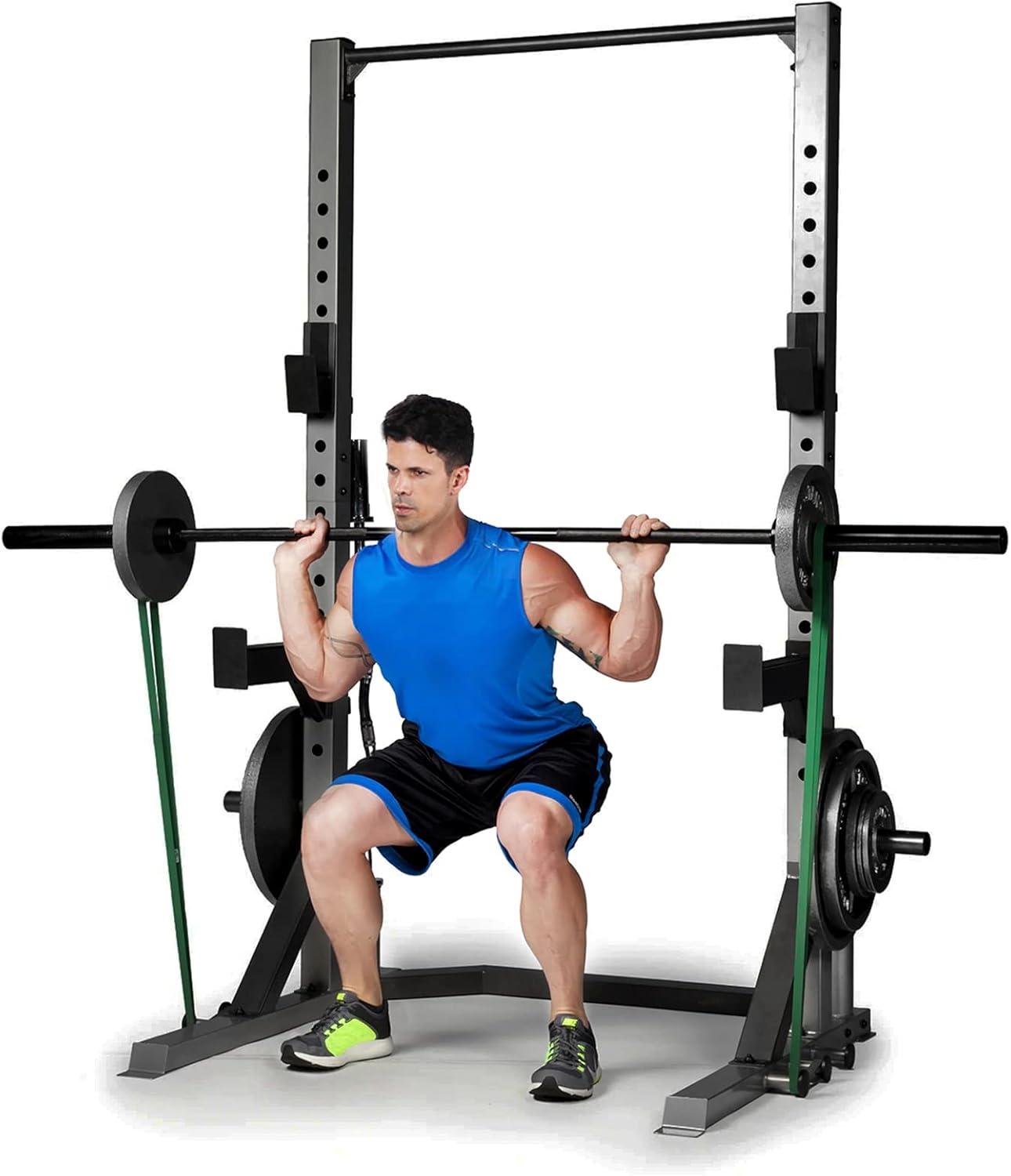 MENCIRO Power Rack, Deluxe Squat Rack with Pull Up Bar, J-Hooks and Safety Catches for Home Gym Full Body Multi-Function Fitness Workout Like Pull ups, Squats, Deadlifts, Bench Press : Sports & Outdoors