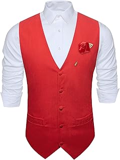 Barry.Wang Men Formal Suit Vest Solid Color V-Neck Business Waistcoat for Wedding Tuxedo