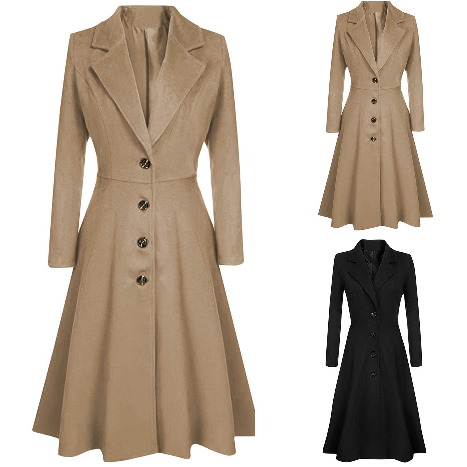 HAOLEI Cappotto Donna Invernale in Lana Blazer A Maniche Lunghe Tinta Unita Sottile Cappotti con Bottoni Elegante con Tasche Moda Giacca Trench Cappotto Doppiopetto in Lana Coat per Autunno Inverno