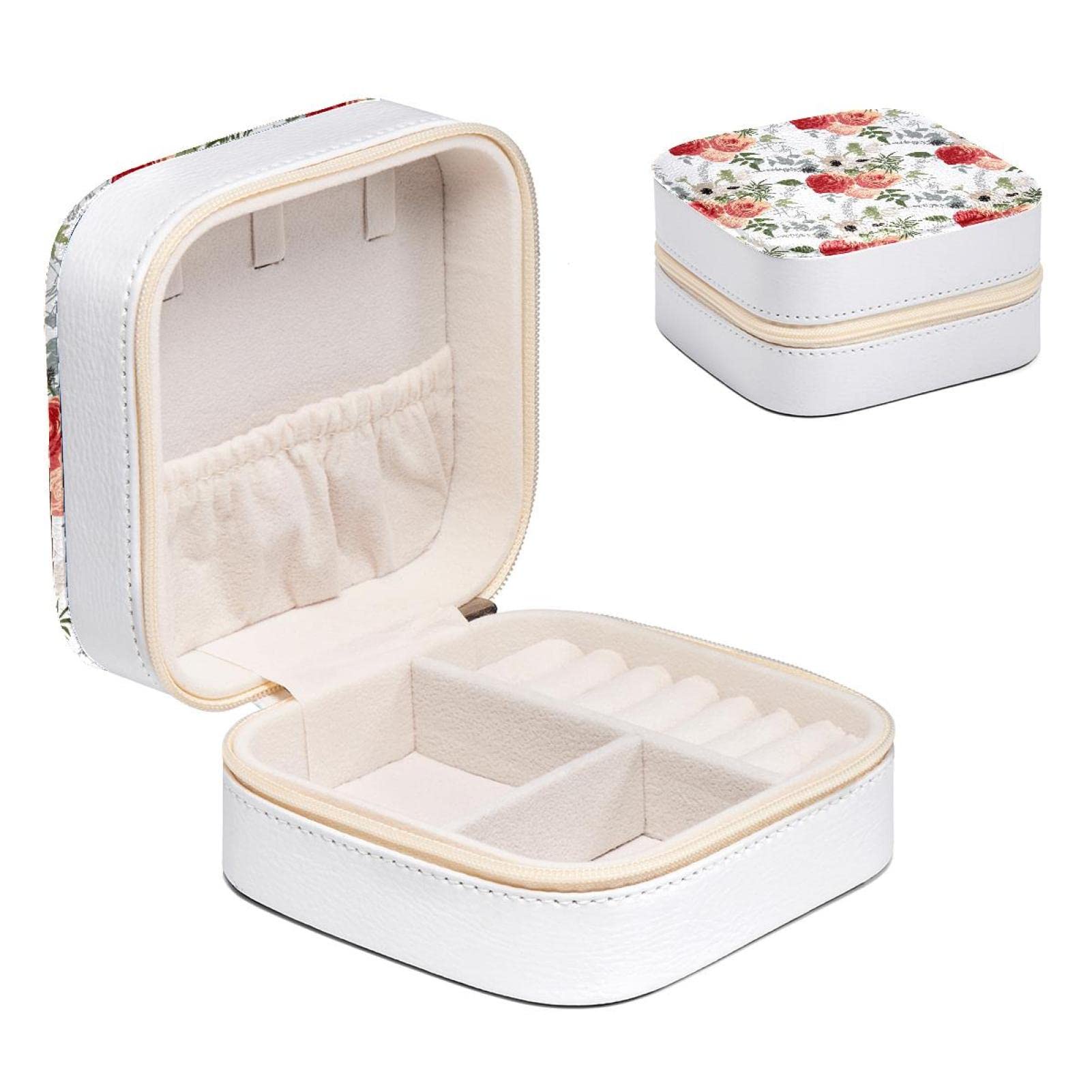 Boîte à bijoux rose rouge compacte pour bagues et boucles