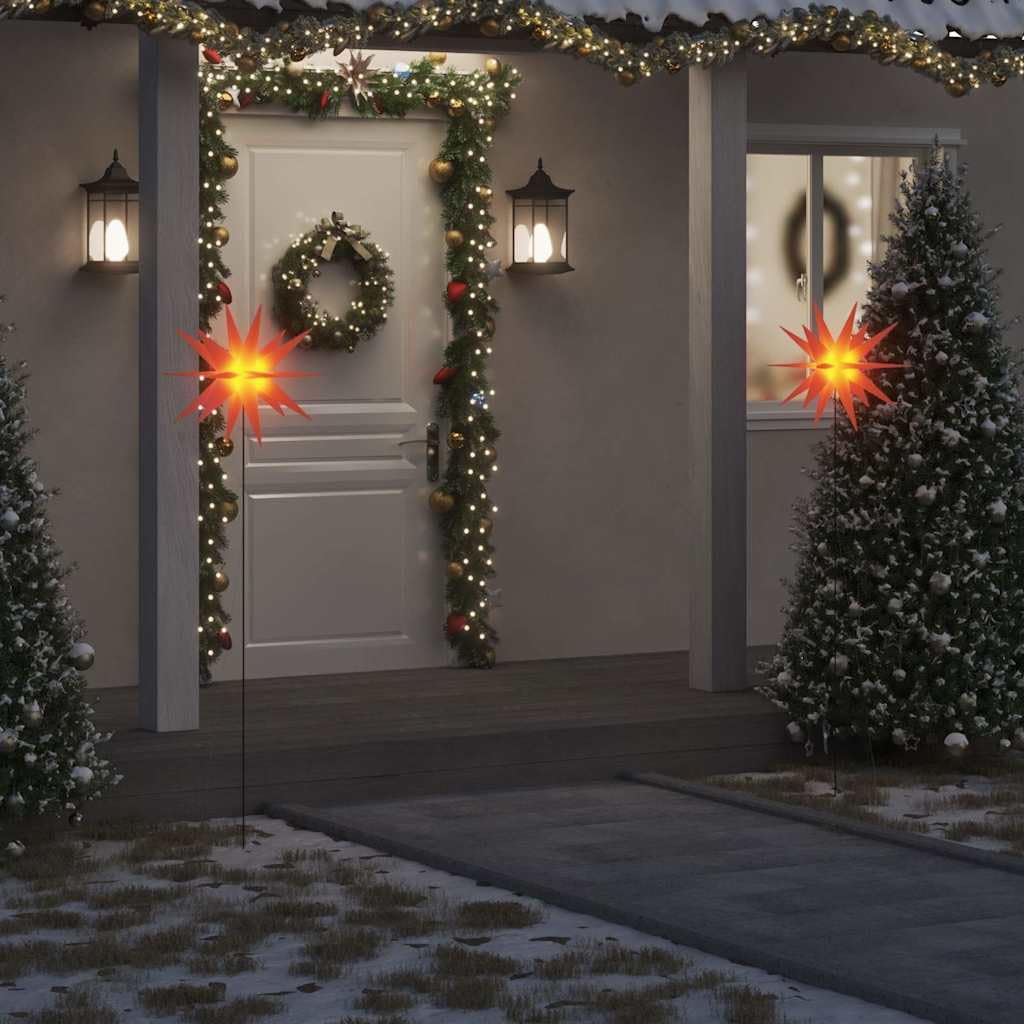 HaoChrymec Stelle di Natale a LED pieghevoli con picchetti, rosso, set da 3