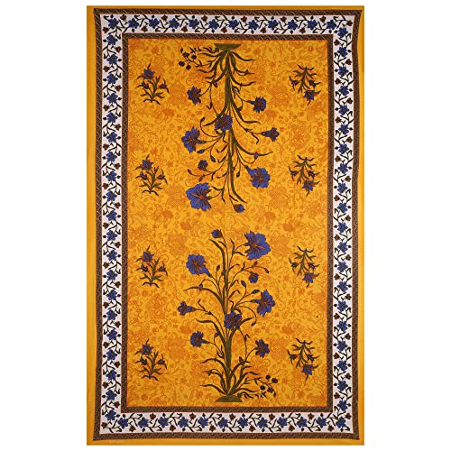 Image of RajasthaniKart Comfort Rajasthani Jaipuri Traditional Sanganeri Print 144 TC 100% Cotton Single Bedsheet with 1 Pillow Covers - Blue