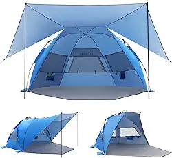 Elegear Barraca de Praia Pop Up com Toldo Removível 360°, Barraca de Camping 4-6 Pessoas Impermeavel, Instalação Automática, Proteção Solar UPF 50+, Cabana de Portátil e Leve