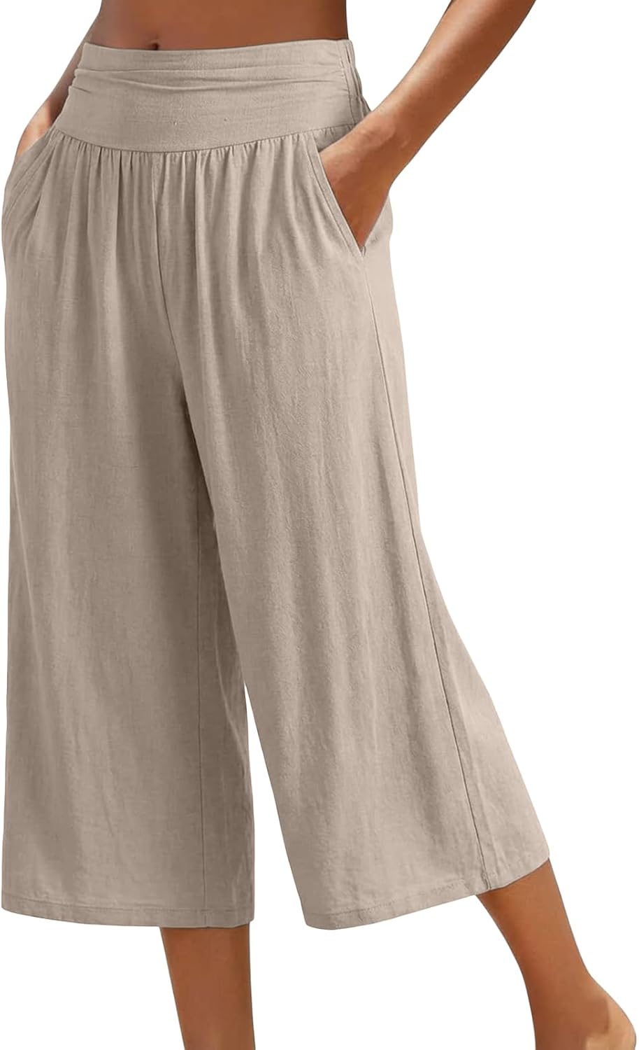 Gaucho Pants for Women Cotton Linen Fold Over Capris Summer Low Rise Plus Size Wide Leg Flowy Palazzo Cropped Outfits