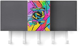 Colorful Skateboarding Poster Key Holder Wall Mounted, Adhesive Key Rack | Key Chain Organizer with 5 Hooks, No Drilling, Portable Key Rack Rail Hanger for Home, Hanging Storage Key white