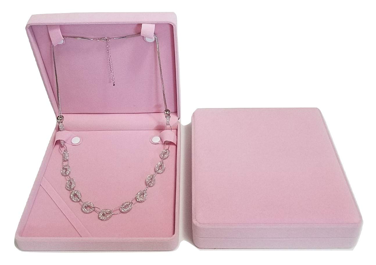 JMJM XXL Extra Large Pink Velvet Gift Box for Set Jewelry - Long Necklace Bracelet, Ring Travel Jewelry Organizer