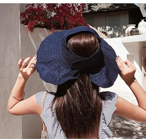 Outdoor Summer Sun Hats For Women Wide Brim Beach Hat Packable Upf 50+ Sun Protection Visor Hats Navy #TOP4