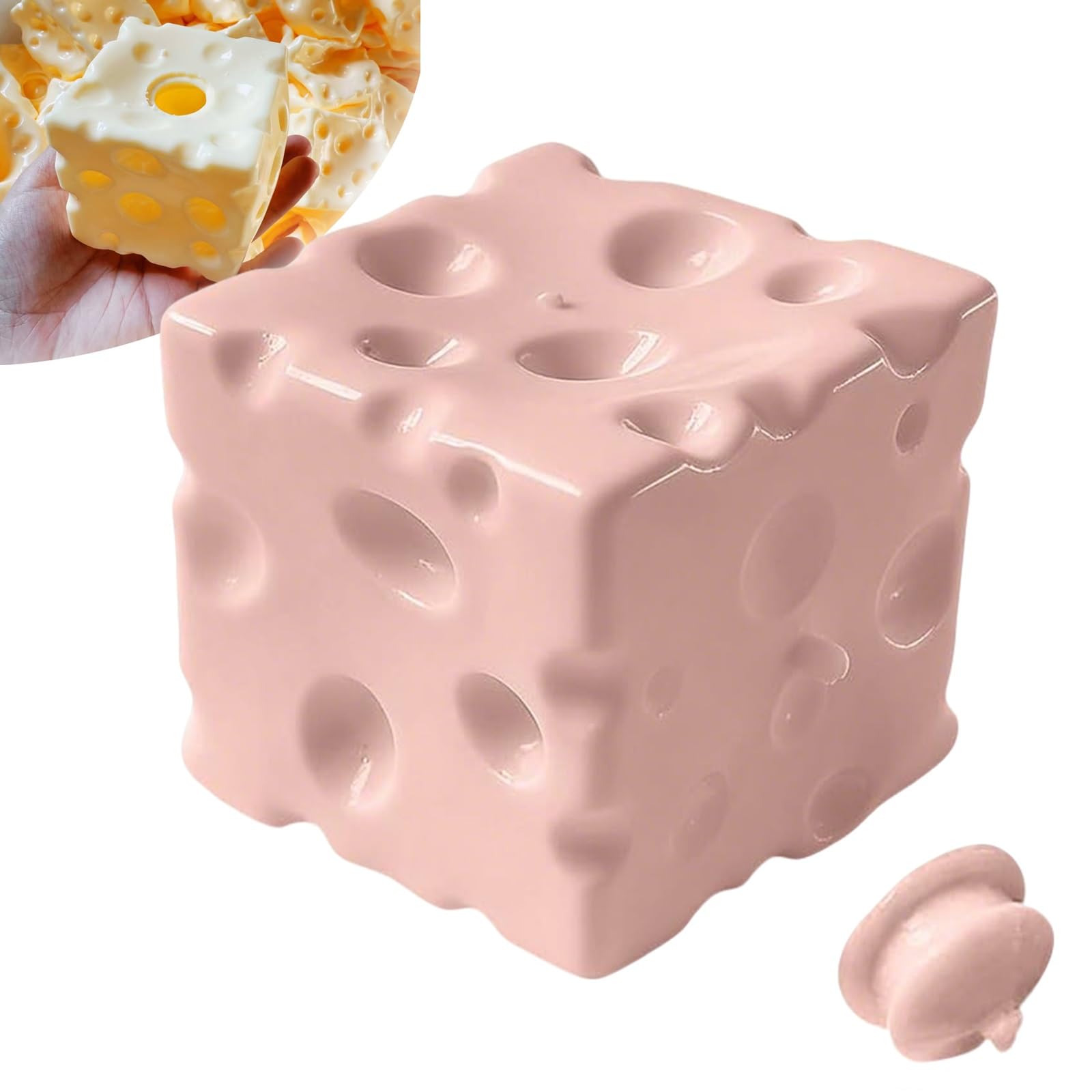 Pink Cheese Squishy Stress Ball Shells, TPR Soft Cheese-Shaped Squeeze Toy Bases with Hole Plugs, DIY Slow-Rise Fidget Toys for Anxiety Relief, Sensory Play Adults (No Fillings Included)(Pink-1PC)