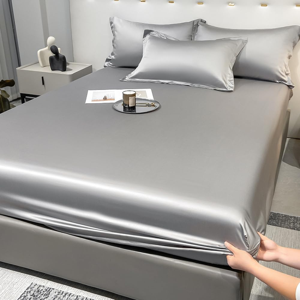 Matratzenschoner, Spannbettlaken Mit Rundum Gummizug – Atmungsaktiver, Weicher Und Hautfreundlicher Doppel,King Matratzenbezug In Hotelqualität-Gray-2||120 * 200cm(3-Piece Set)