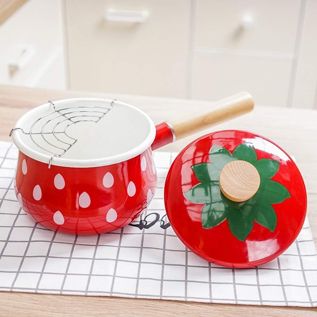 Enamel Milk Pot Non-Stick Pot Stone Coated Milk Pan Liquid Mini Butter Warmer with Wooden Handle for Cooking Baby Food W 14x15cm(6x6inch) (C 14x15cm(6x6inch))
