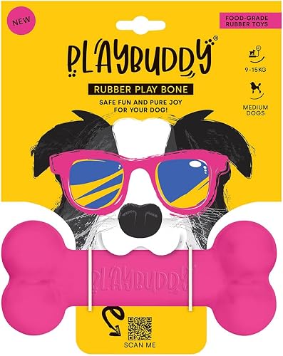 Medium Bone – Chew Toy for Dogs, Durable Non-Toxic Rubber, Safe & Easy to Clean Interactive Play (Pink)