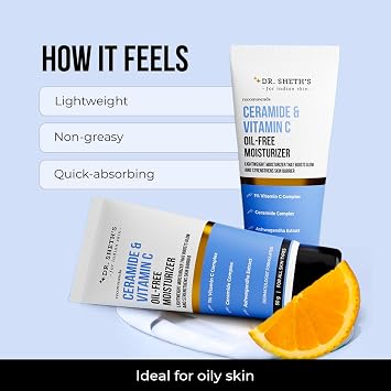 Dr. Sheth's Ceramide & Vitamin C Oil - Free Moisturizer Lightweight Moisturizer to Hydrate & Brighten Skin With Vitamin C, Ceramide & Ashwagandha For Women & Men 50g