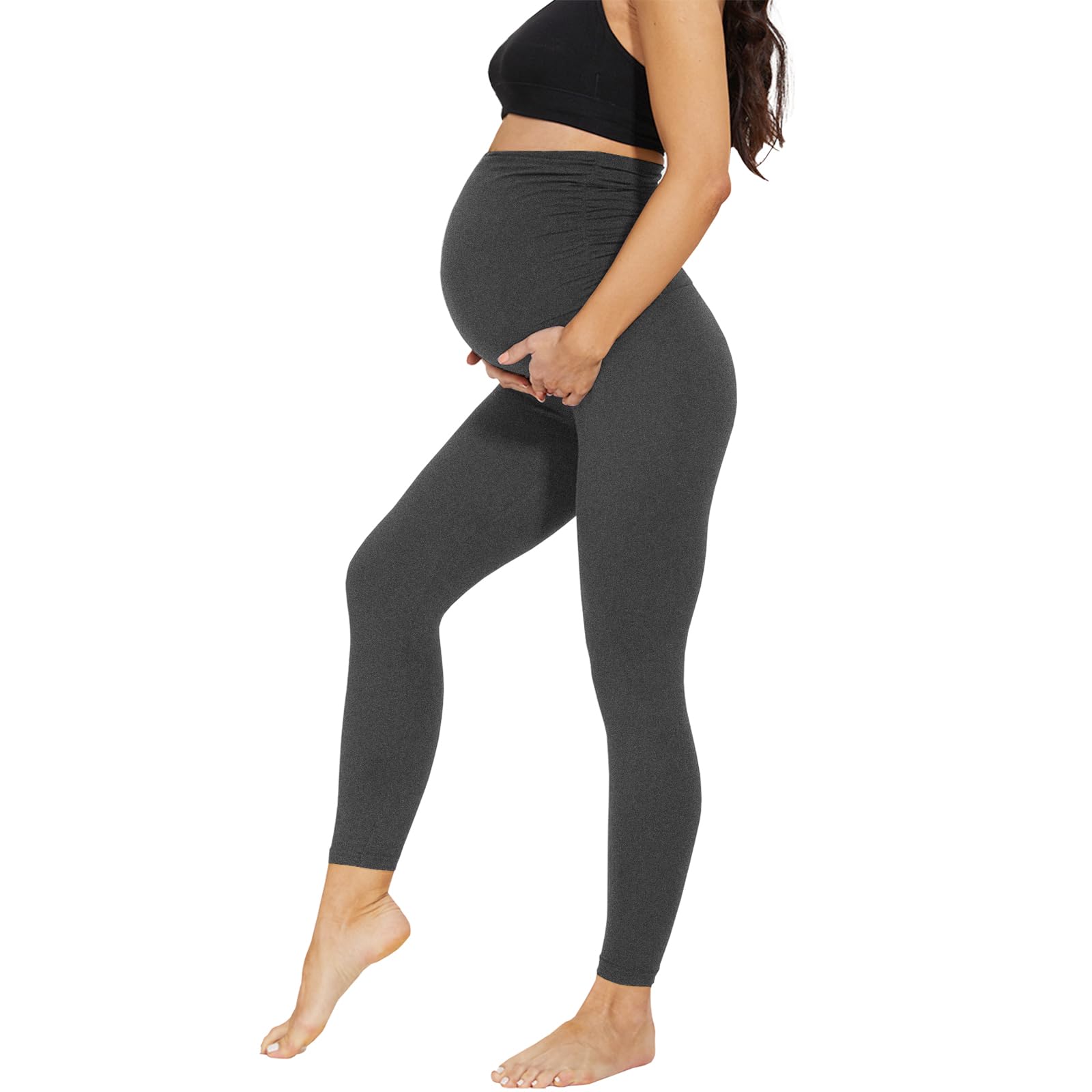 AMIYOYO Damskie legginsy ciążowe z wysokim stanem, legginsy ciążowe nieprzezroczyste, spodnie ciążowe, spodnie rekreacyjne, rozciągliwe, odzież ciążowa dla kobiet w ciąży, długie, ciemnoszary, XXL