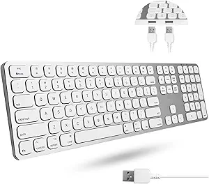 Macally Premium Wired Mac Keyboard with 2 Port Hub - Full Size with Numeric Keypad - Extended USB Keyboard for Mac mini/Pro, iMac, MacBook Pro/Air (Silver Aluminum)