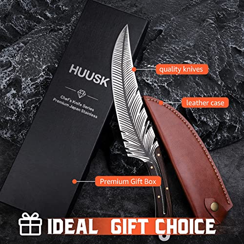 Huusk Japan Knife, Sharp Feather Knife Hand Forged Viking Knife High Carbon Steel Butcher Knife Boning Knife For Meat Cutting Japanese Chef Knives Cooking Knife With Sheath For Kitchen Outdoor Camping #TOP6