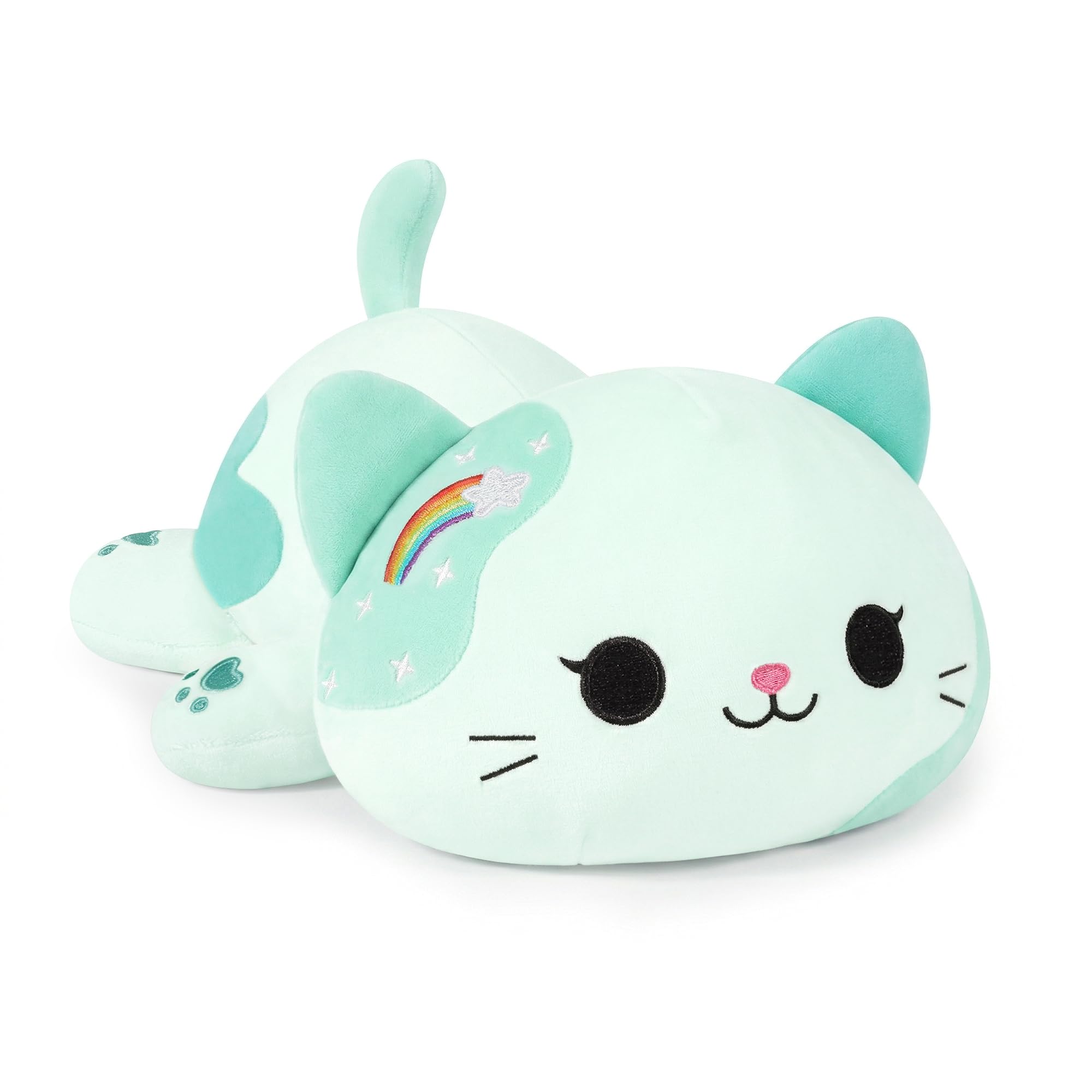 Shownicer Kawaii Plush Stuffed Animal, Quilted Fabric Cat, Plush Pillow, Toy Kätzchen, Plush Throw Pillow, Gift for Kids Girls 3+ Years (Green, 50cm) - 50 cm - green