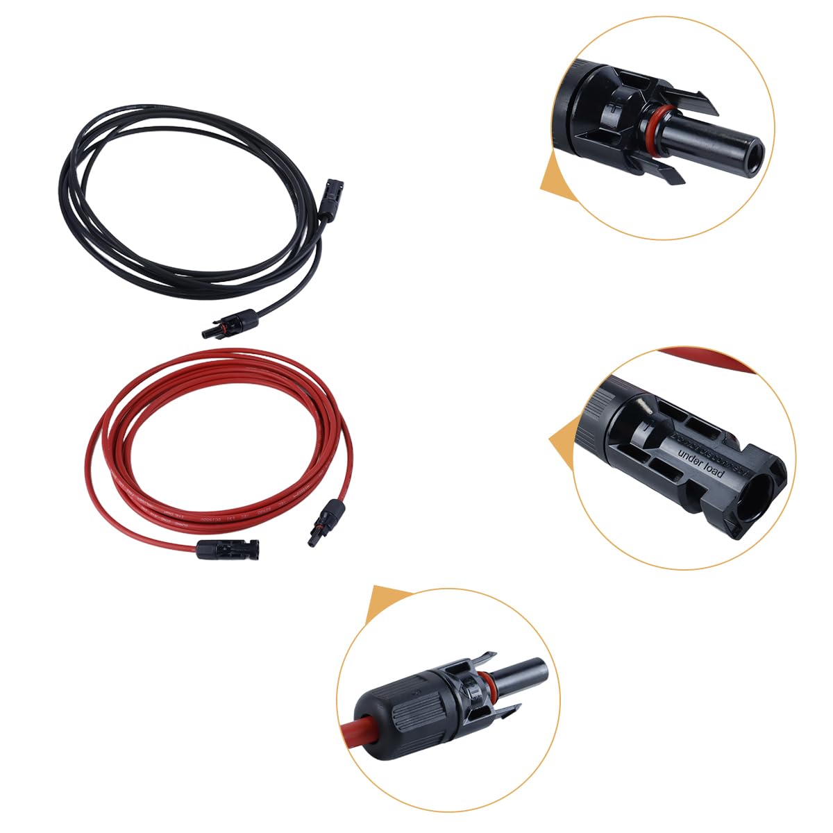 Cables De Extensión Solar (2 Unidades, 5 M, 6 Mm²), Ambos Extremos, Negro/rojo, Para Paneles Solares, Autocaravanas, Barcos Y Sistemas Aislados.