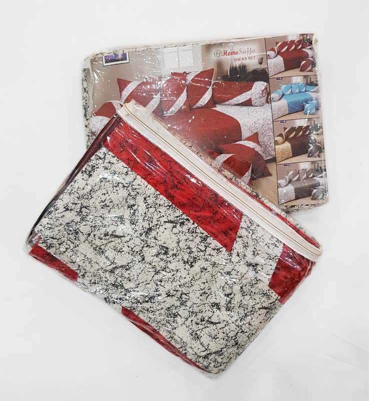 Image of Homesajja Premium Velvet 1 Diwan Sheet, 2 Bloster with Dori, 5 Cushions Cover, Size- 60 x 90, Colour-Red & White
