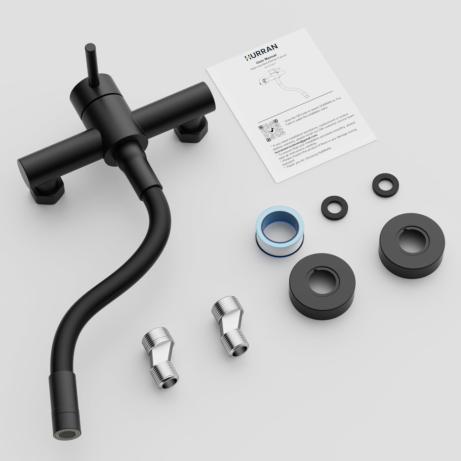 HURRAN Grifo Cocina Pared Negro Mate