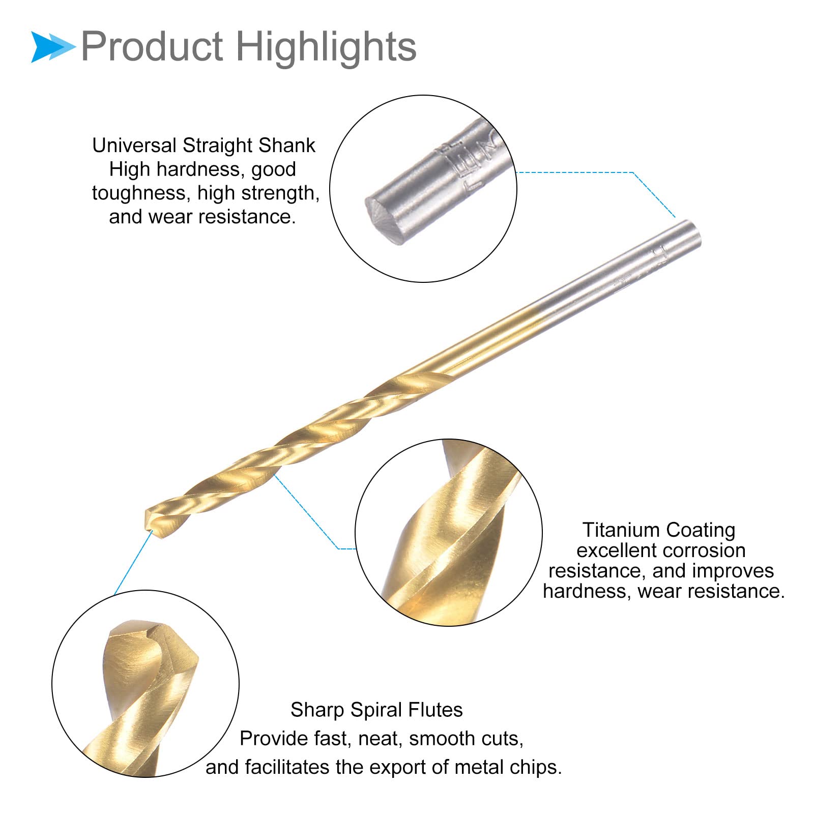 Punte Da Trapano A Torsione In Acciaio Rapido HSS M2 - Rivestimento Titanio, Diametro 3.4mm, 2 Pezzi - Foto 6