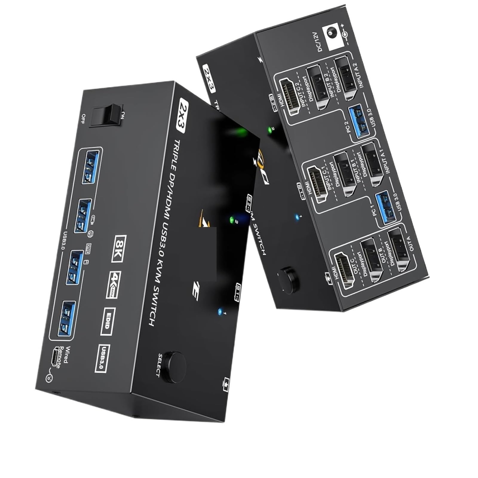 Triple Monitors KVM Switch 2 Displayport + HDMI USB 3.0 KVM Switch 8K@60Hz,4K@120Hz,Apply to 3 Monitors 2 Computers KVM Switch(203DH EU PLIG)-image-38