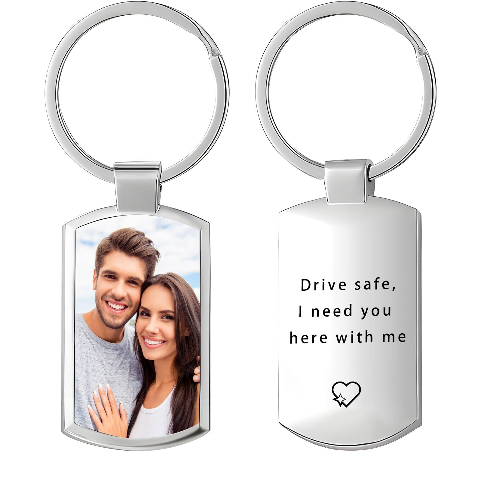 WBW Personalised Photo Keyring with Custom Text, Double-Sided Color Picture Engraved Text Keyrings, Customised Keychain Gifts for Boyfriend Women (Picture Engraving01)