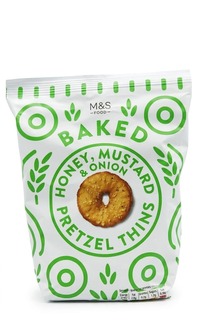 M&S Food Baked Honey, Mustard & Onion Pretzel Thins, Ring-Shaped Crispy Snack, By Febora Foods, 80g-image-48
