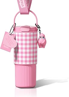 24 OZ Insulated Tumbler for Women with Flip Straw and Handle, Spill Proof Stainless Steel Water Bottle, Resuable Leak Proof Cup, Portable Travel Coffee Mug, Pink