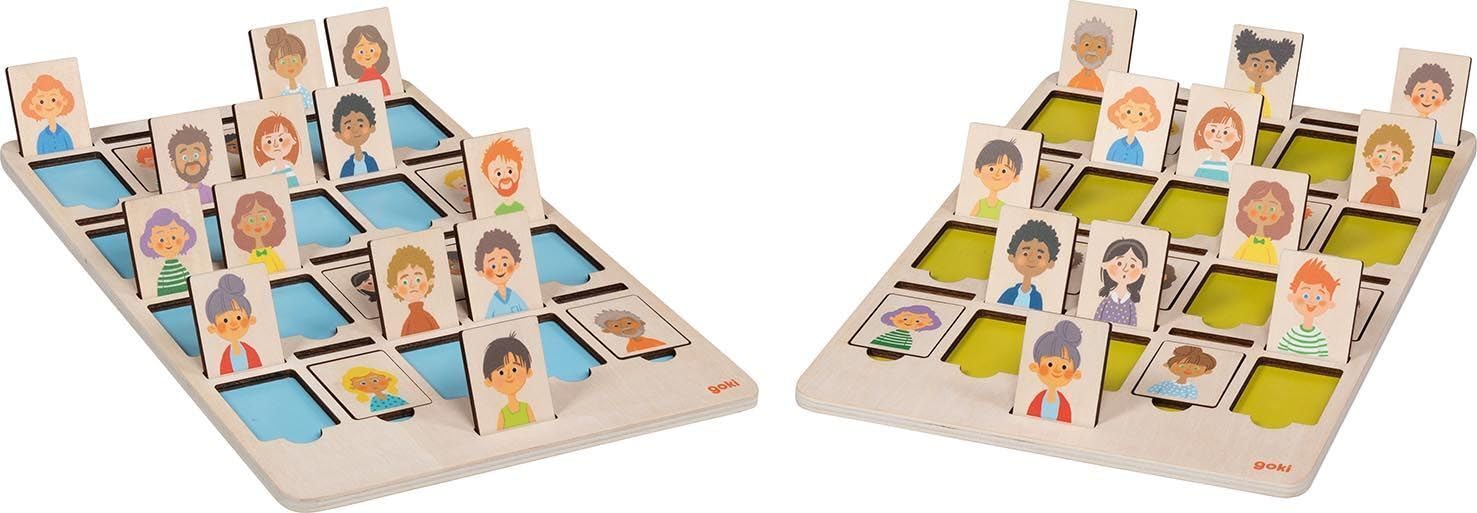 goki 56311 Qui est recherché ?, 30 x 20 cm, bois, 42 pièces, jeu de société à partir de 5 ans, jeu de devinettes pour 2 joueurs
