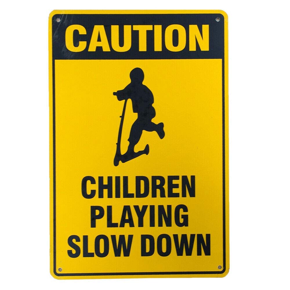 RIFOSA 12"x8" Warning Tin Sign Caution Children Playing Slow Down Metal Safe Notice