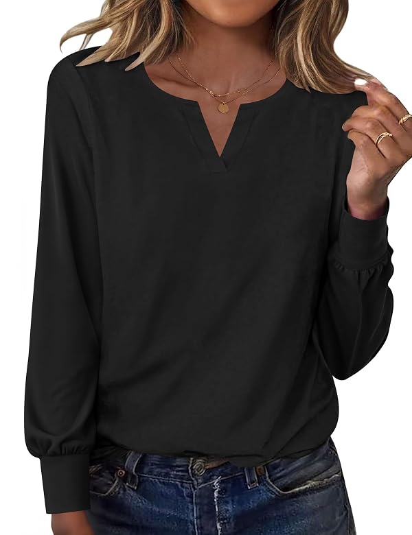 Ivicoer Long Sleeve Shirts for Women V Neck Tops Casual Outfits Black, L by Ivicoer - Used condition - US$10.80