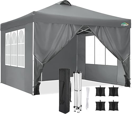 COBIZI Canopy Toldo Ez Up de 10 x 10 pies, tienda de campaña desplegable impermeable con 4 paredes laterales extraíbles, toldo instantáneo comercial