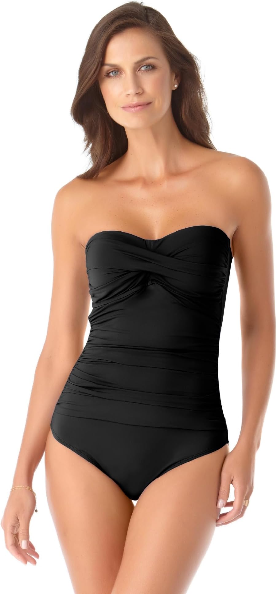 Womens Twist Front Shirred One Piece Swimsuit