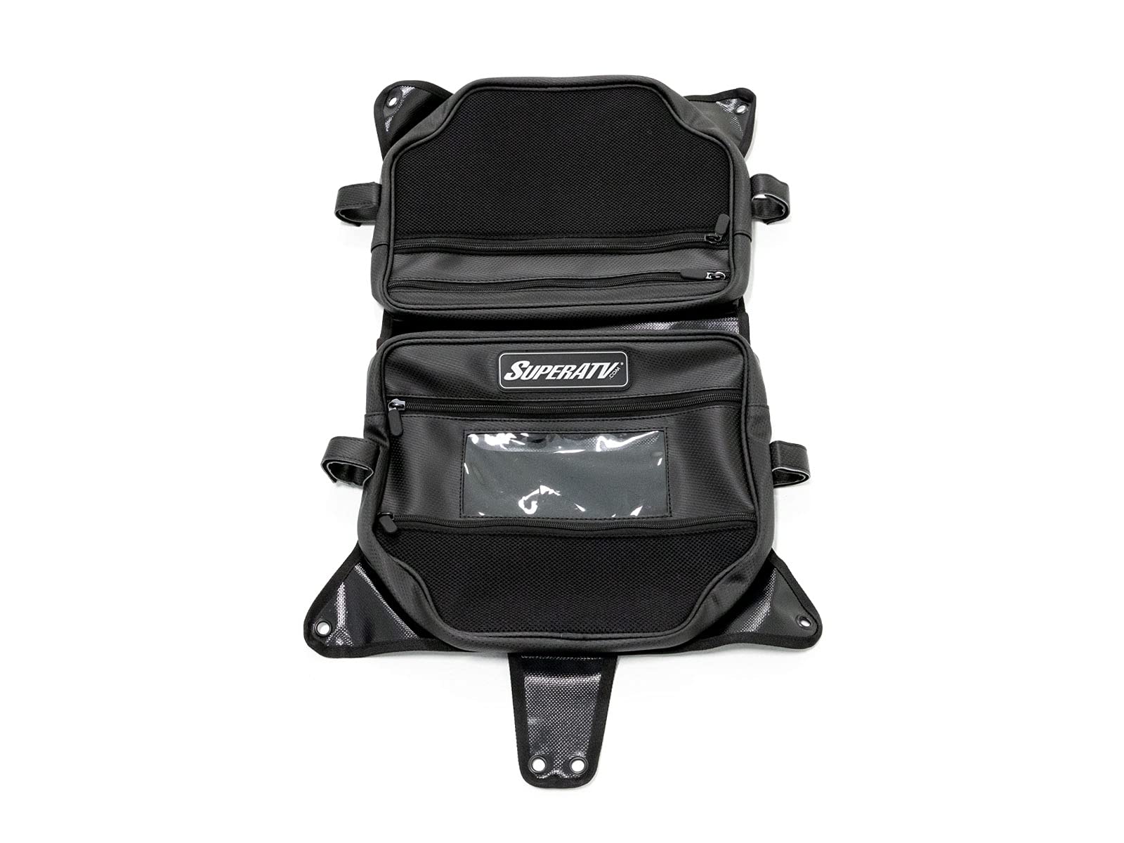 SuperATV UTV Water-Resistant Overhead Storage Bag Compatible With CanAm Maverick X3 (See Fitment) - 2 compartments | Clear Phone Window | Easily Installs with Hook and Loop Straps