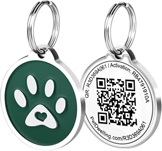 Pet Dwelling Premium QR Pet ID Tag for Dogs & Cats – Smart Pet Safety Tag with Free Online Profile, Scan Alerts with AI-Powered Insights (Emerald Green Paw)