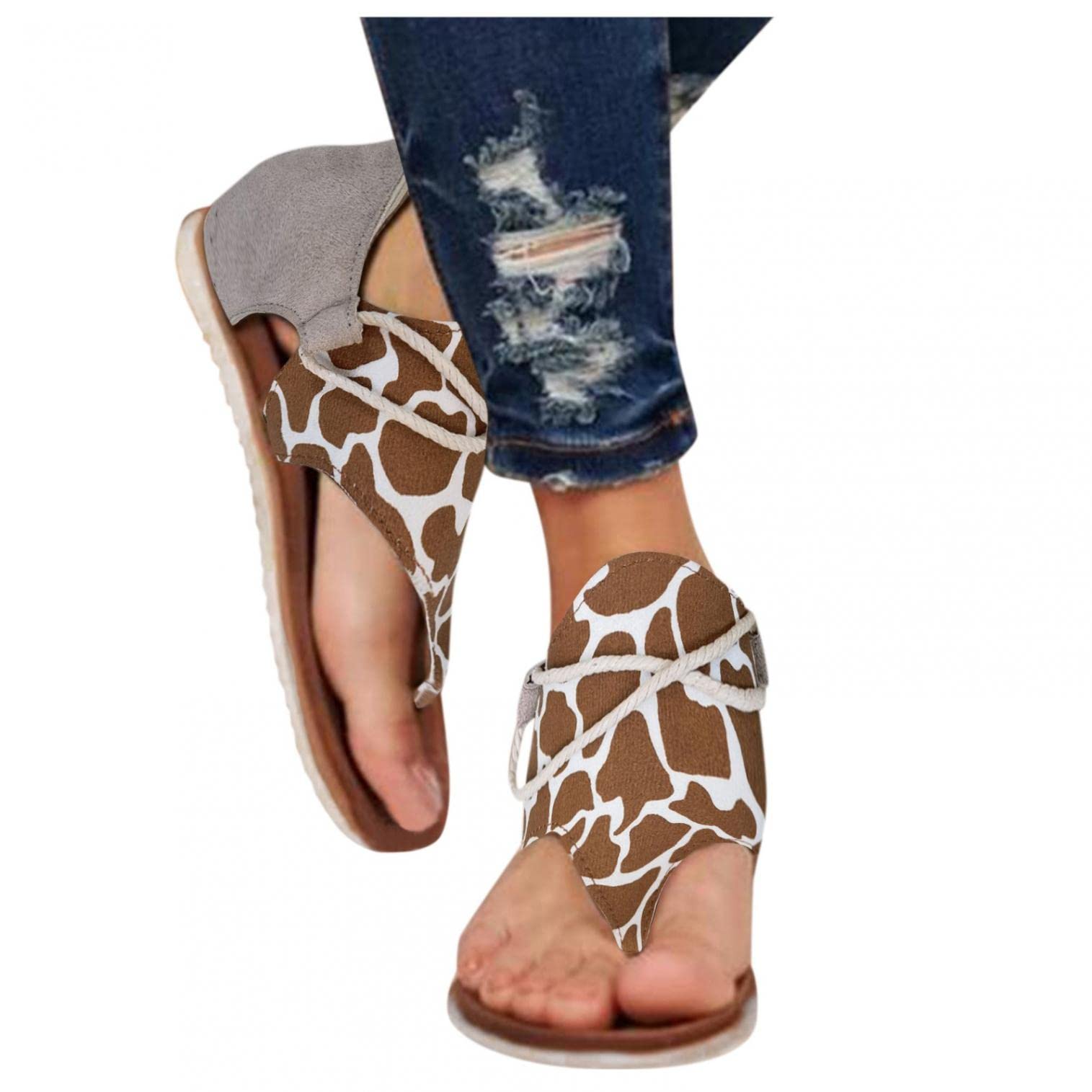 Hbeylia Sandals for Women Fashion Roman Open Toe Low Wedge Floral Sandals with Back Zipper Summer Beach Dressy