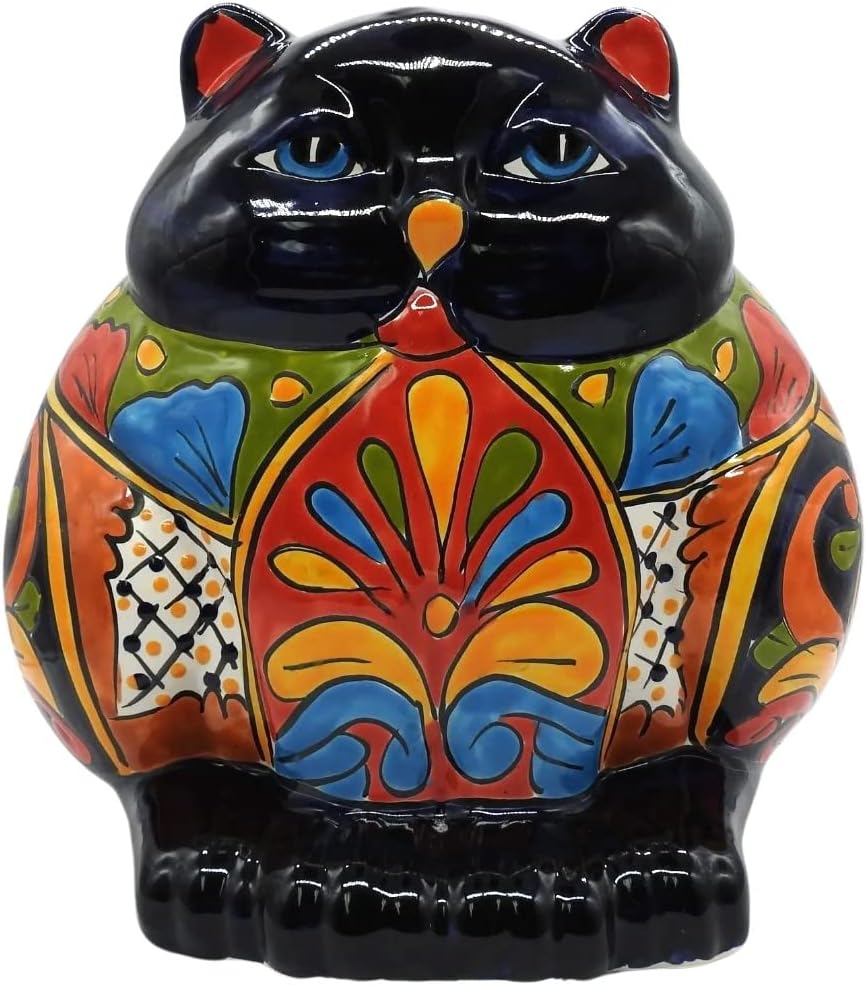 Talavera Pottery Store Fat Cat Planter Large Hand Painted Cat Indoor Outdoor Multi Colored Glazed